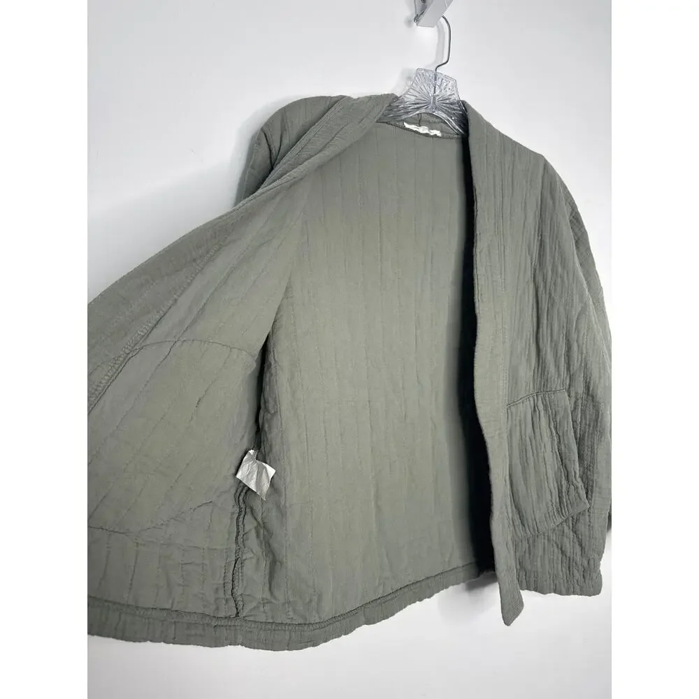 Moonsun Italian Gauze Cotton Olive Open Jacket open front pockets small